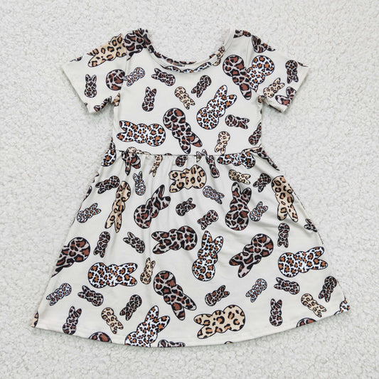 girl easter short sleeve leopard bunny dress