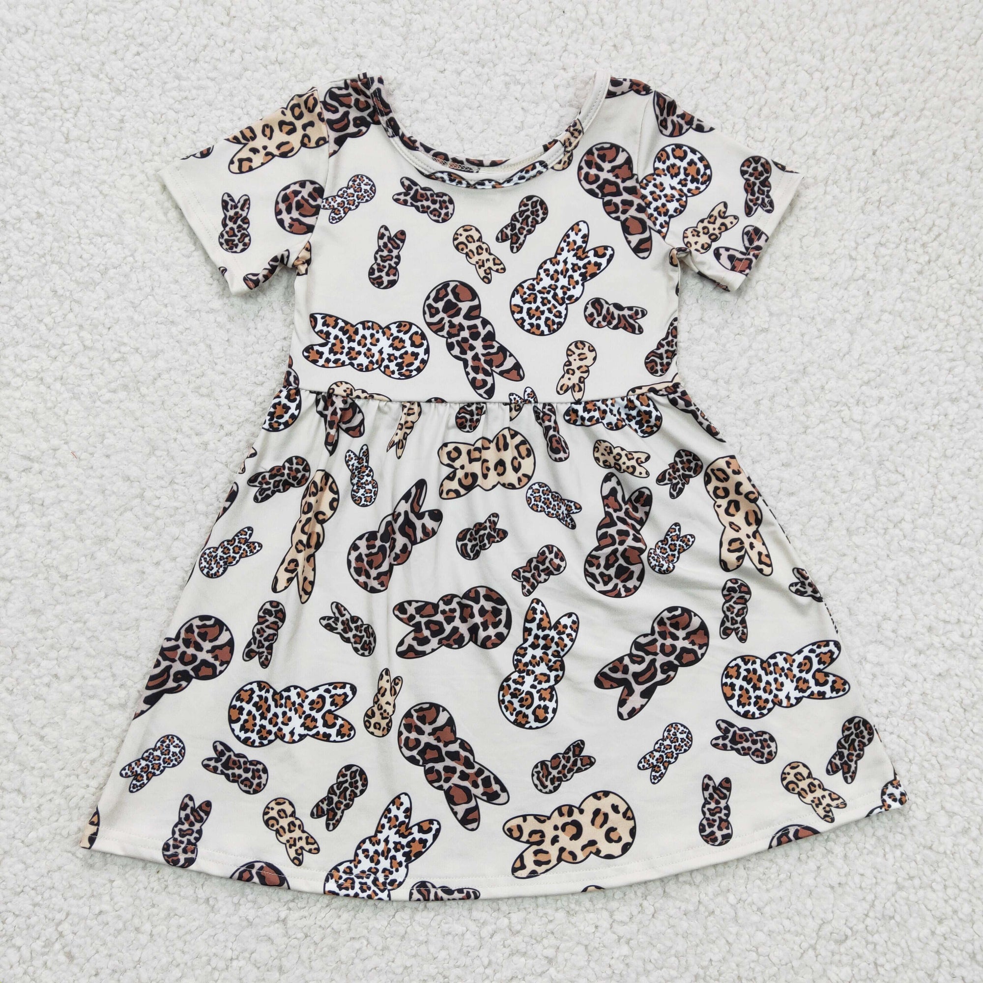 girl easter short sleeve leopard bunny dress
