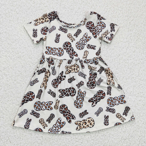 girl easter short sleeve leopard bunny dress