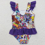 purple lisa frank girls swimsuit