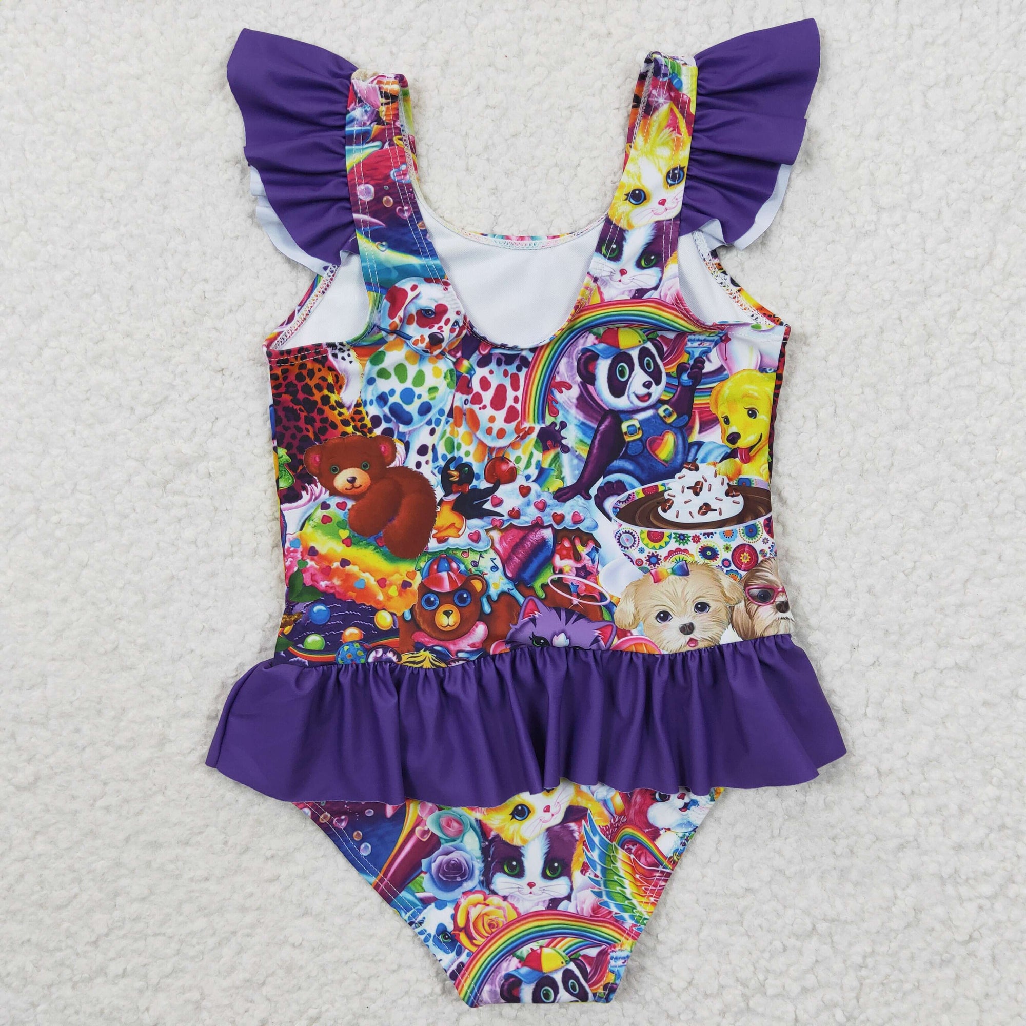 purple lisa frank girls swimsuit