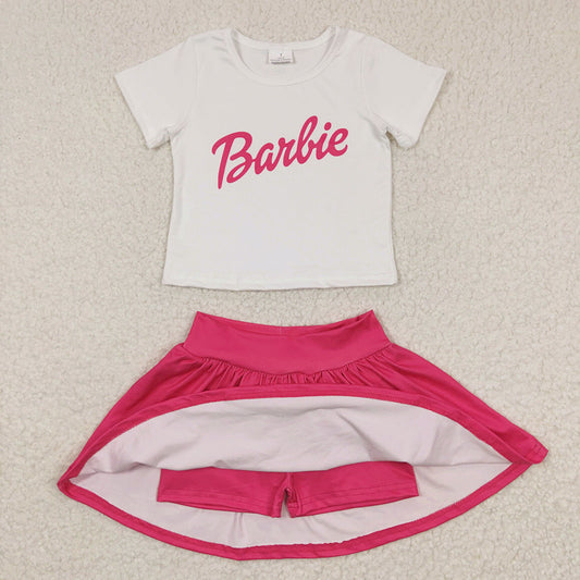 white hot pink shorts skirt set girls clothes