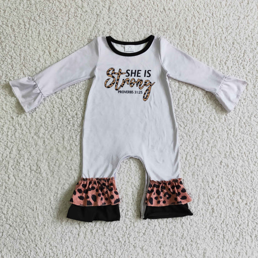 grey baby romper she is strong