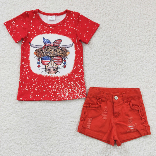 4th of July cow top + Red Denim shorts outfits