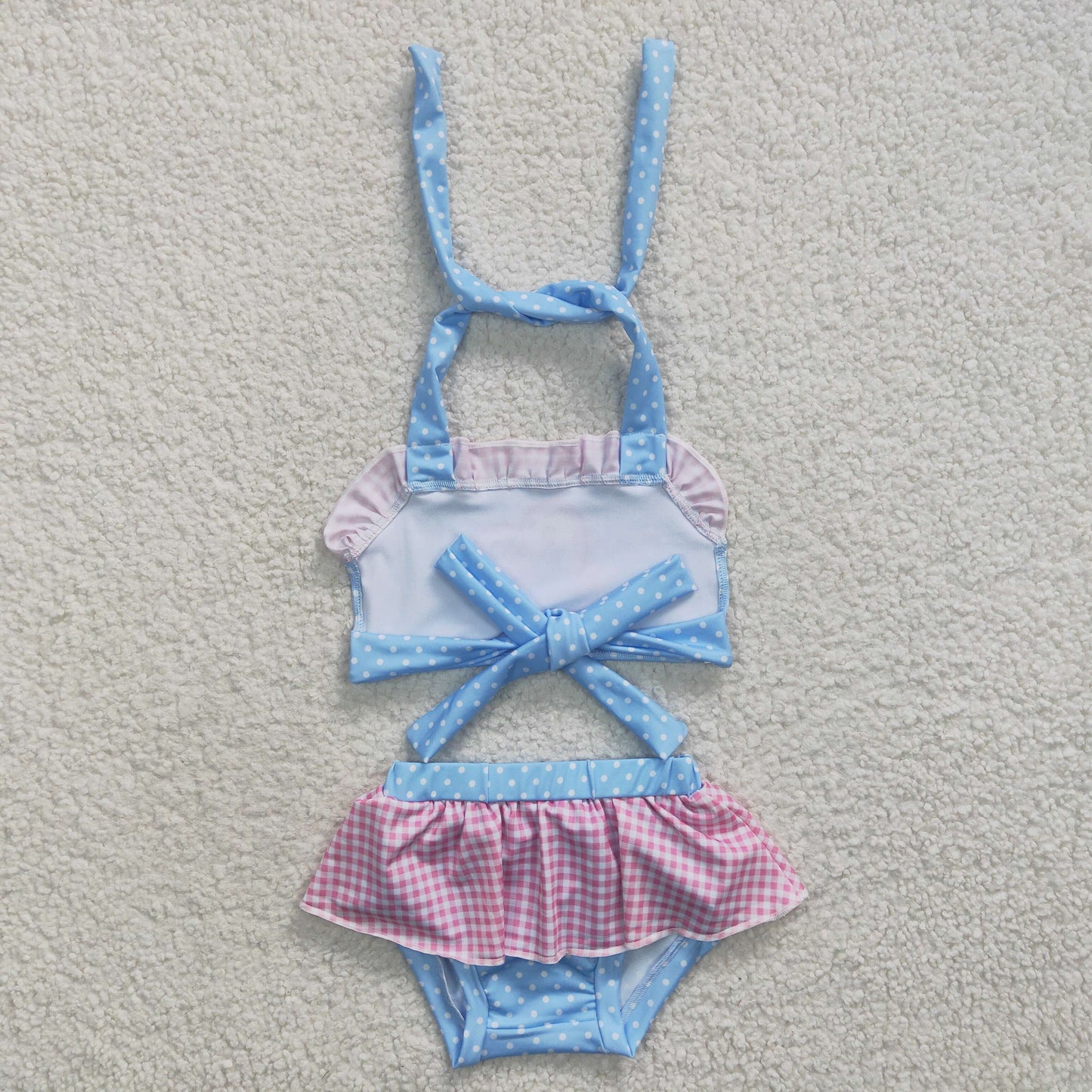 2pcs blue pink princess ruffle swimsuit for girl