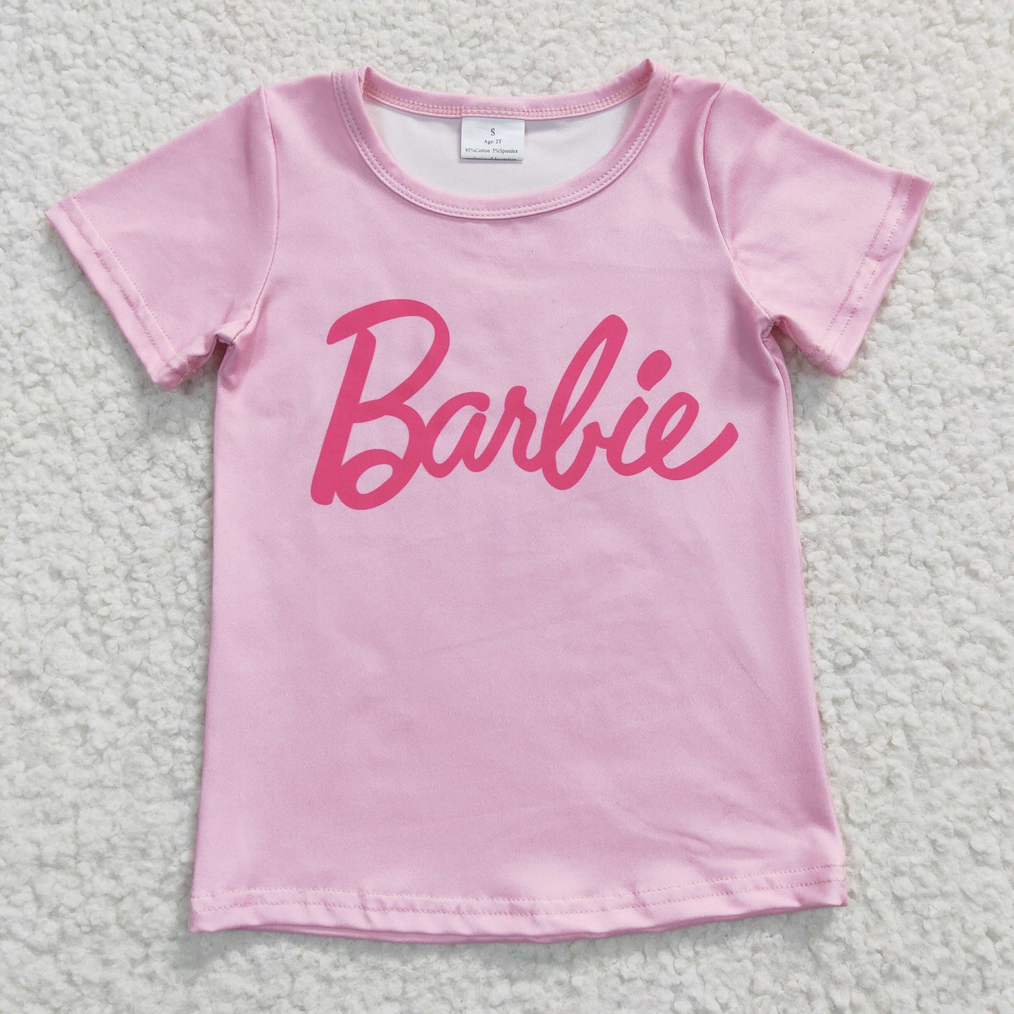 kids pink barbie t-shirt summer clothing