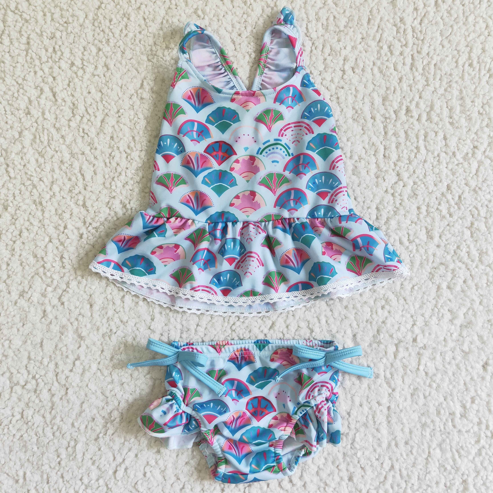 cute summer 2pcs ruffle mermaid swimsuit