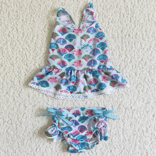 cute summer 2pcs ruffle mermaid swimsuit