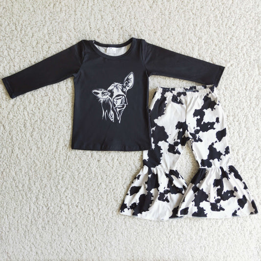 Black Top Heifer Cow Print Pants Set