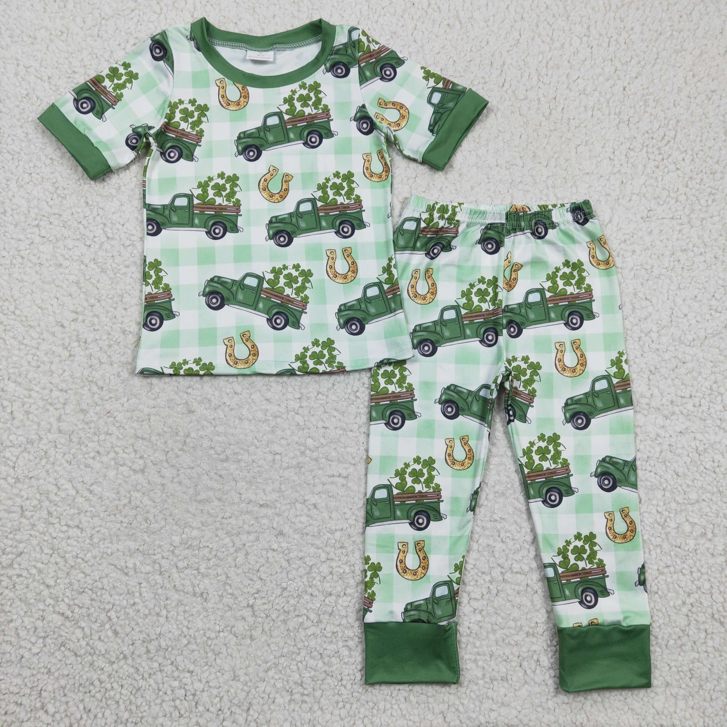 boy st patrick clover truck short sleeve pajama set