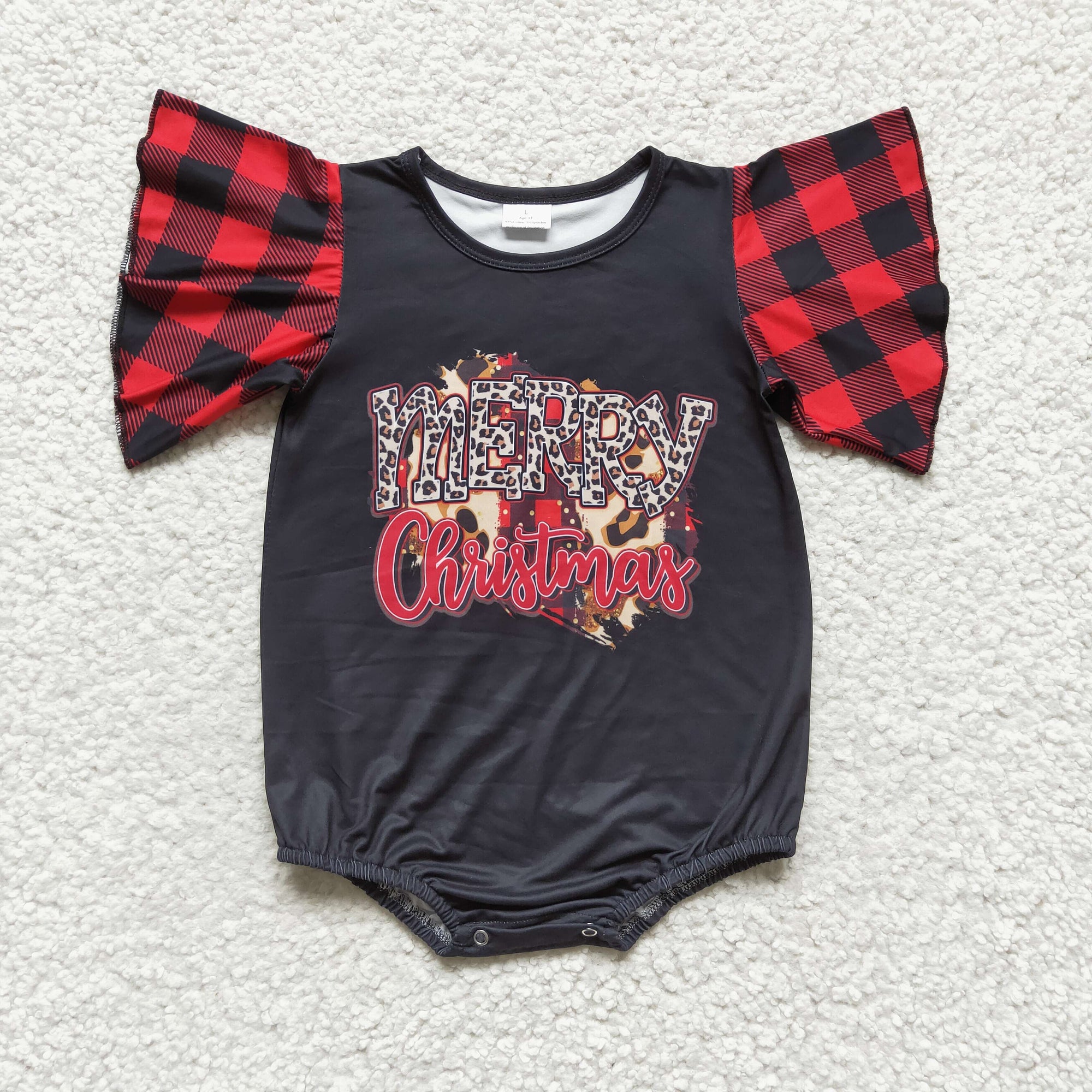 black plaid merry christmas romper