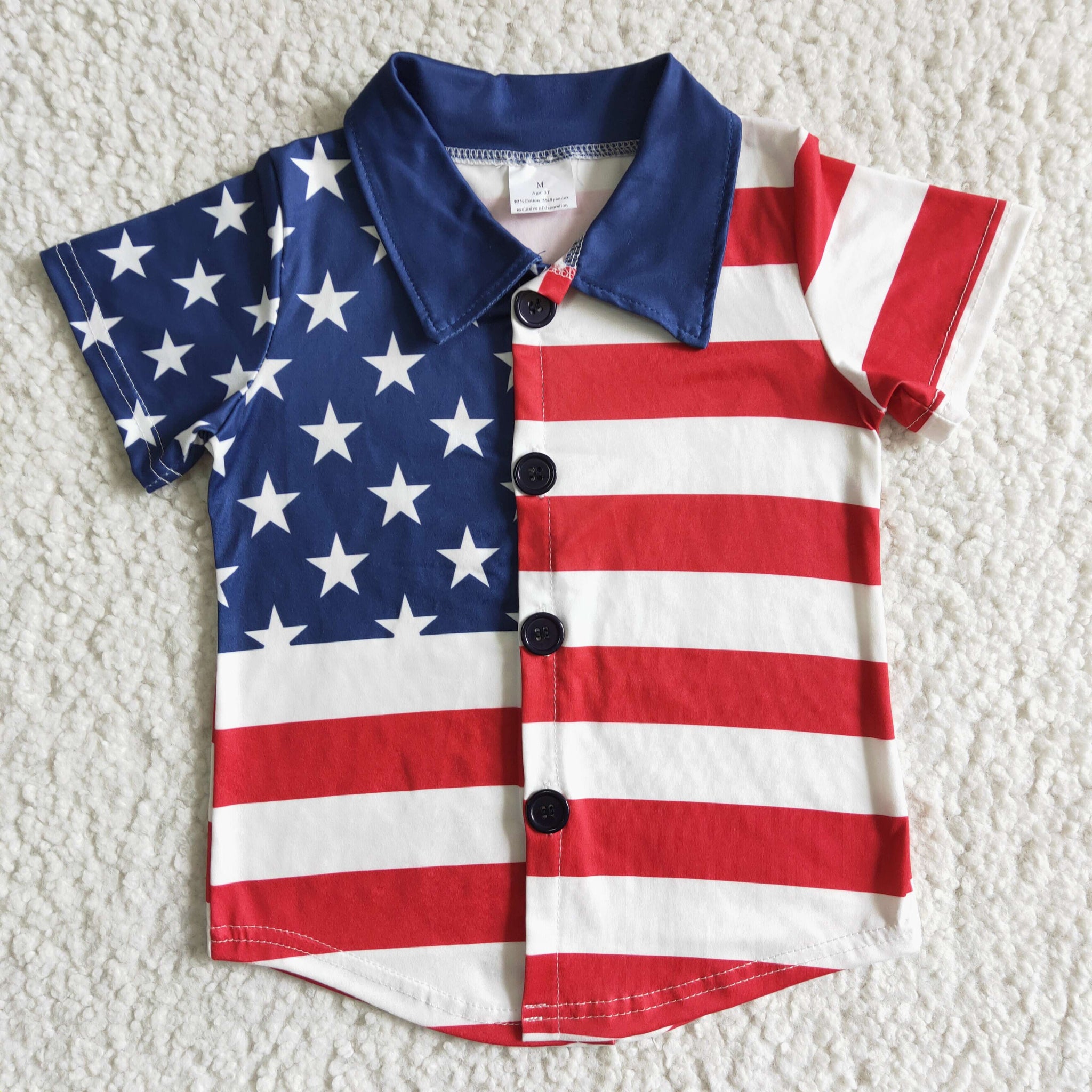 Land of the Free Boys USA Flag Print Button Down Top