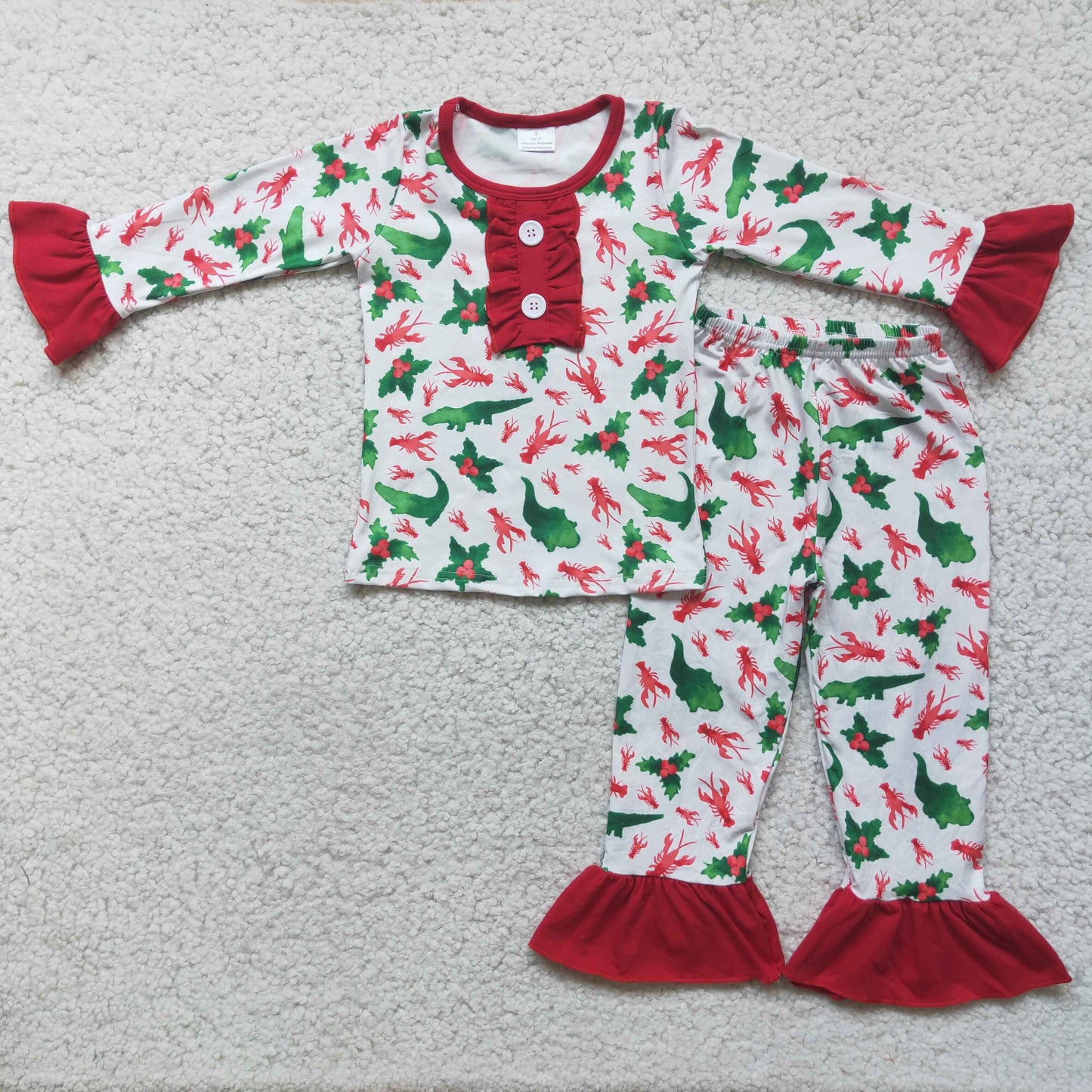 Dinosaur Lobster Print Girl Christmas Pajamas