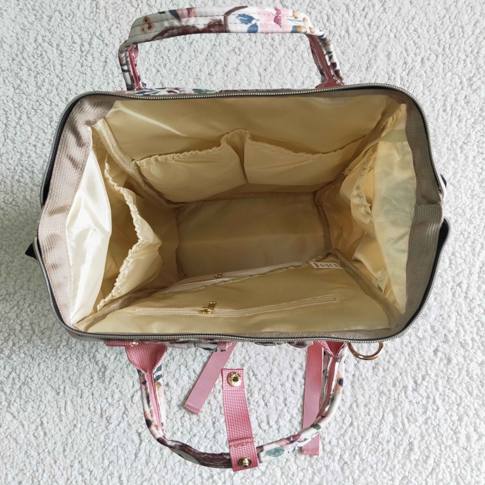 polyster/nylon floral cow diaper bag backpack