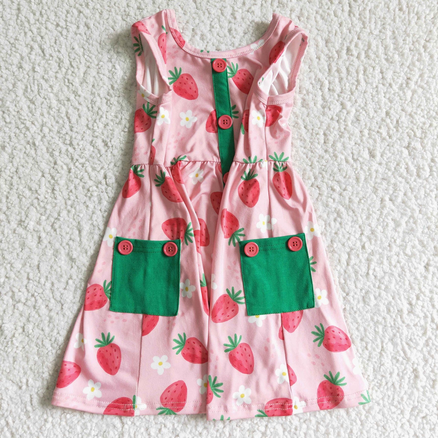 sleeveless strawberry pocket dress girl summer dresses