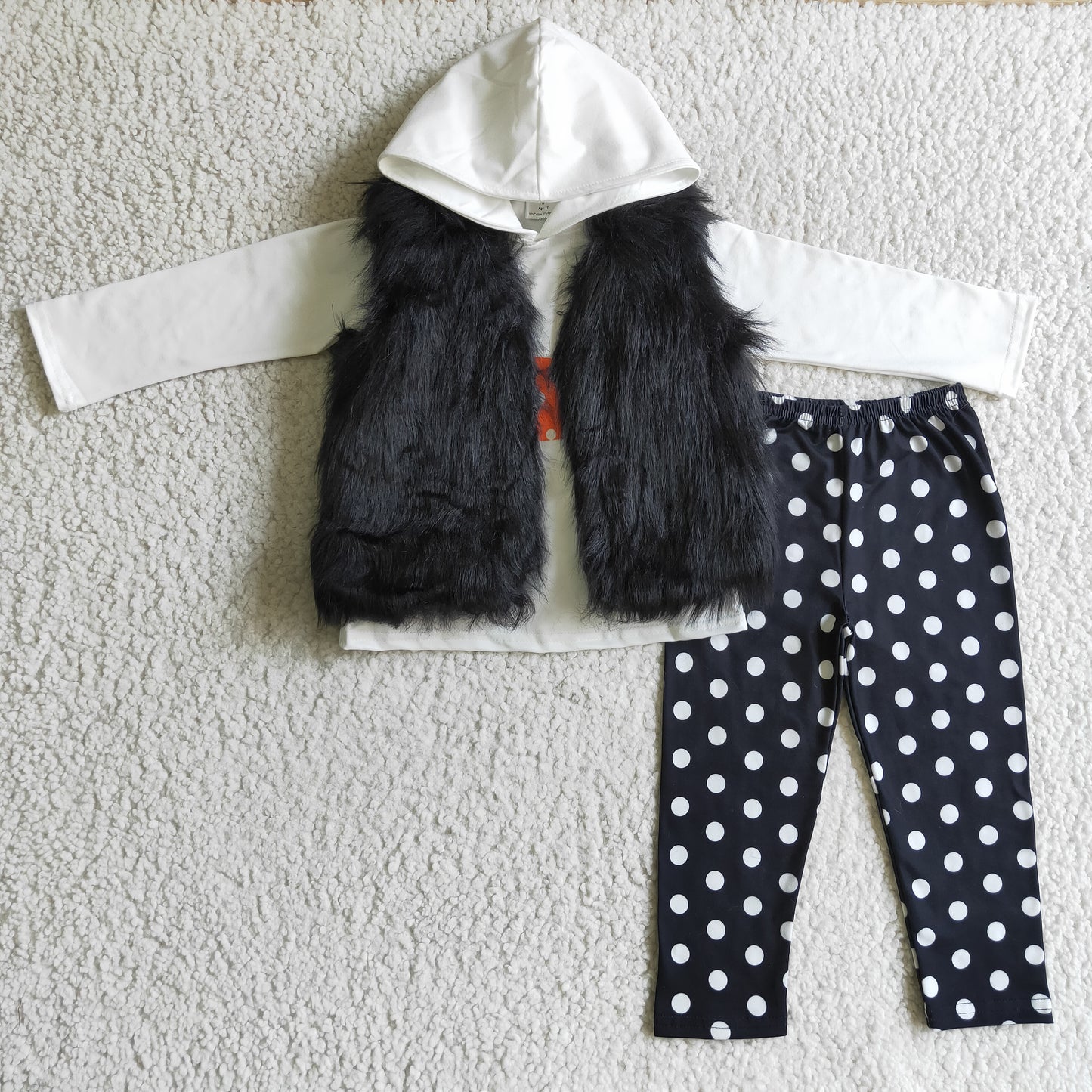 let it snow white hoodie sweater black dots legging outfit
