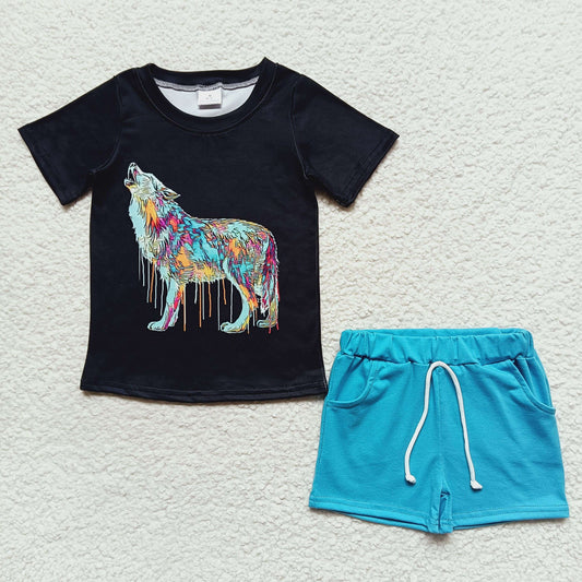 wolf blue jogger shorts set for boy