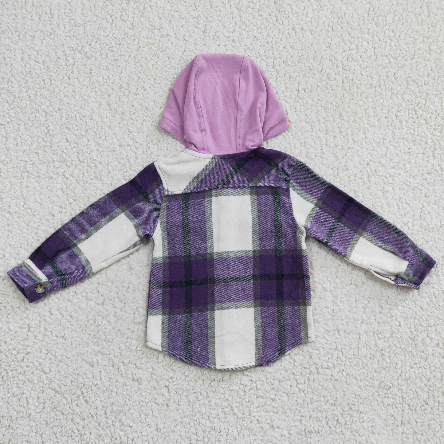 kids flannel purple plaid hoodie button coat
