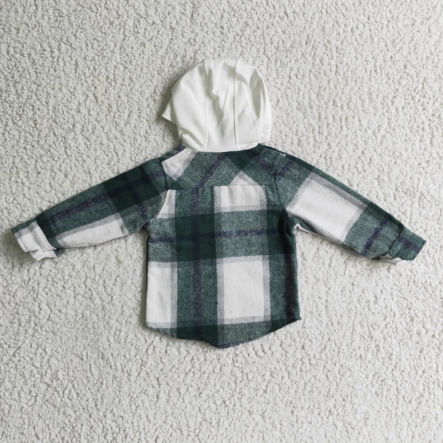 children's clothing boy flannel green white plaid hoodie button coat