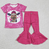 girl valentine cow print pink leopard legging outfit