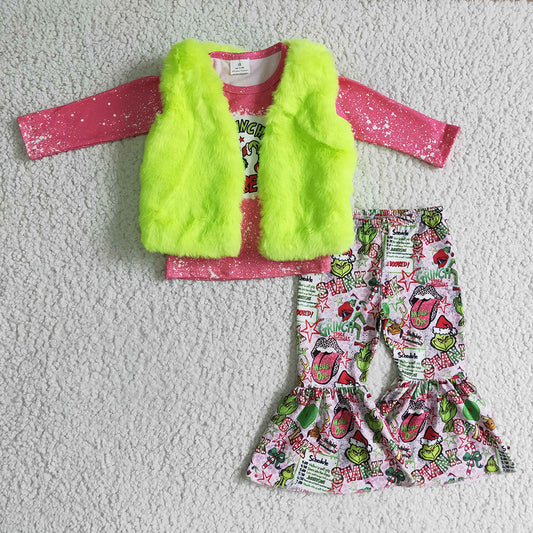 3pcs grinchey outfit with bright green vest