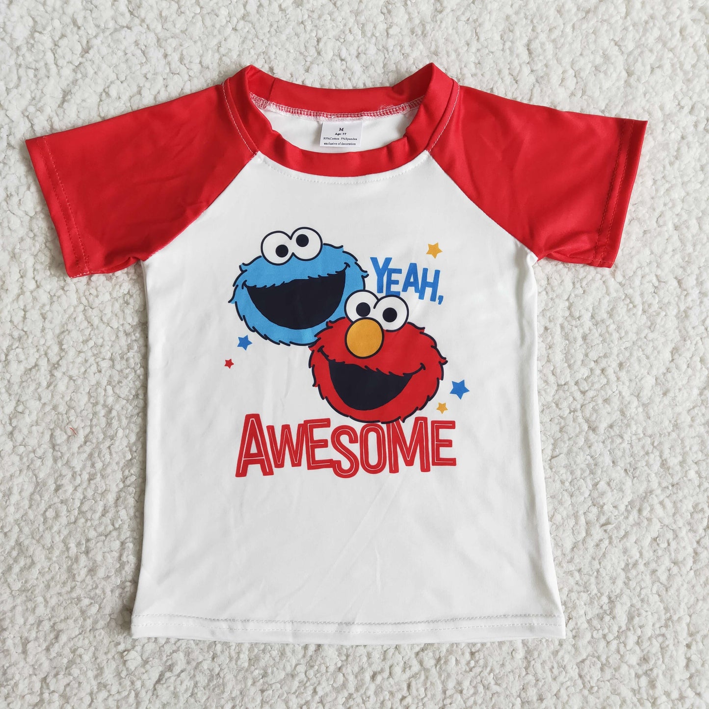 cute red short sleeve cartoon print shirt boy