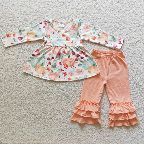 Pumpkin Flower Tunic Ruffle Pants Set