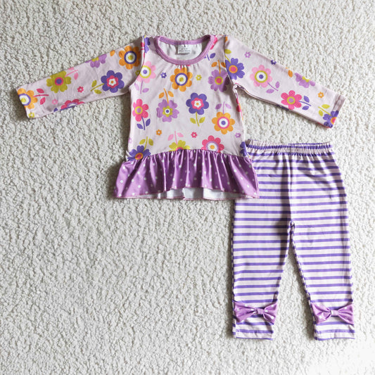 floral outfit purple stripe leggings girl clothes