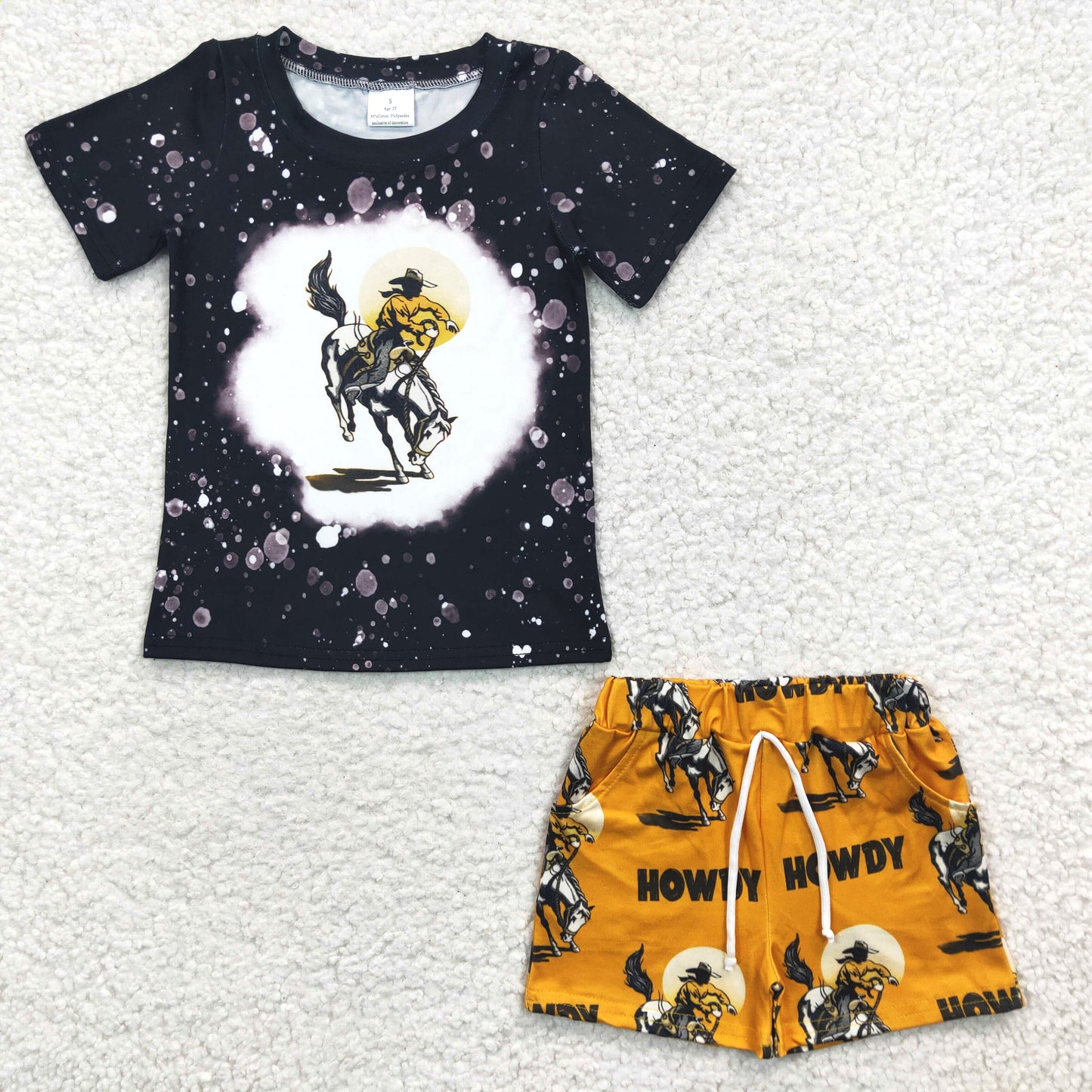 howdy print jogger shorts set western boy summer clothing