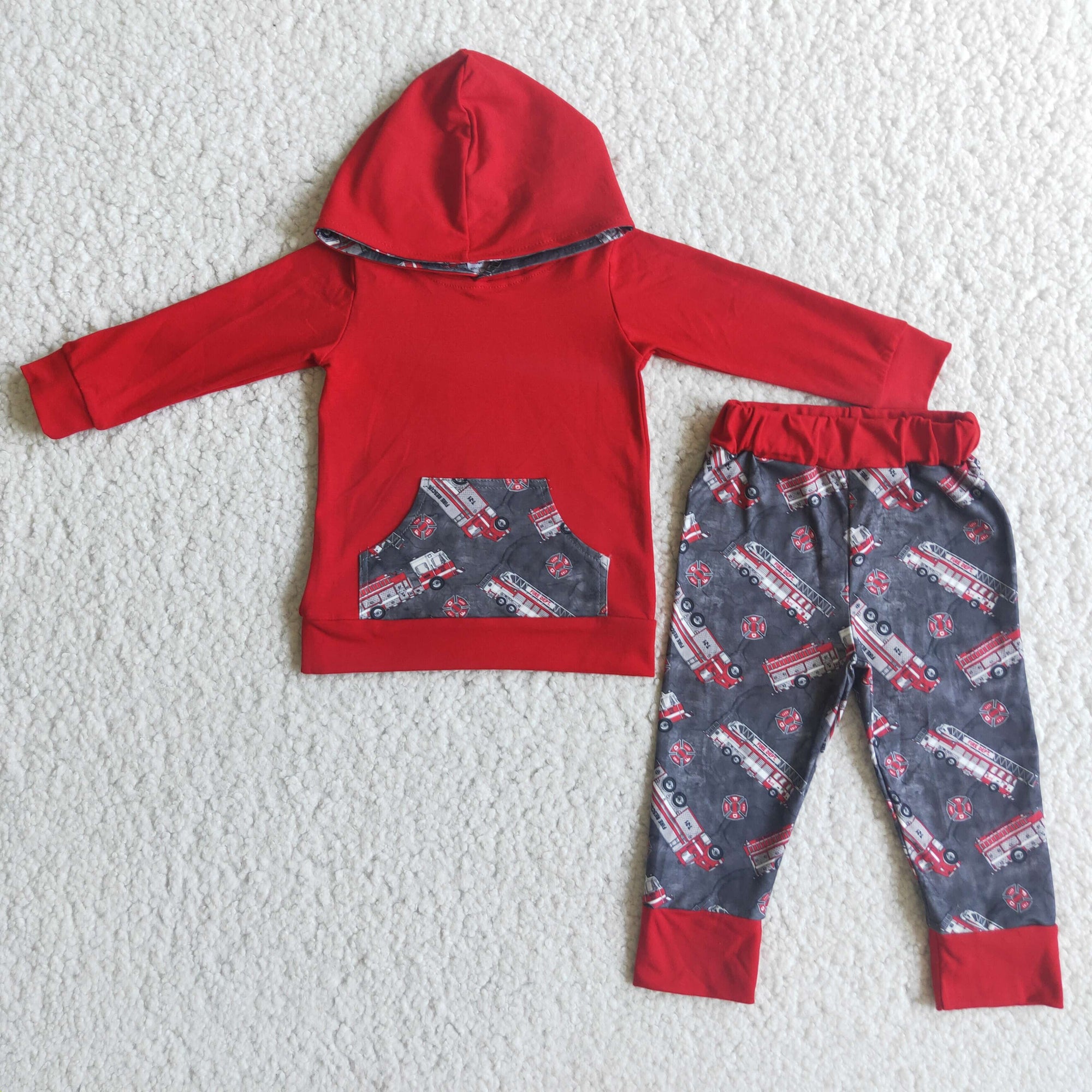 Red Fire Truck Hoodie Set