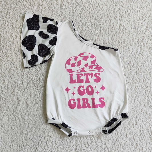 cowgirl hat let's go girls white baby romper