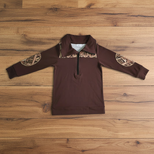 brown camo zip pullover top boys clothes