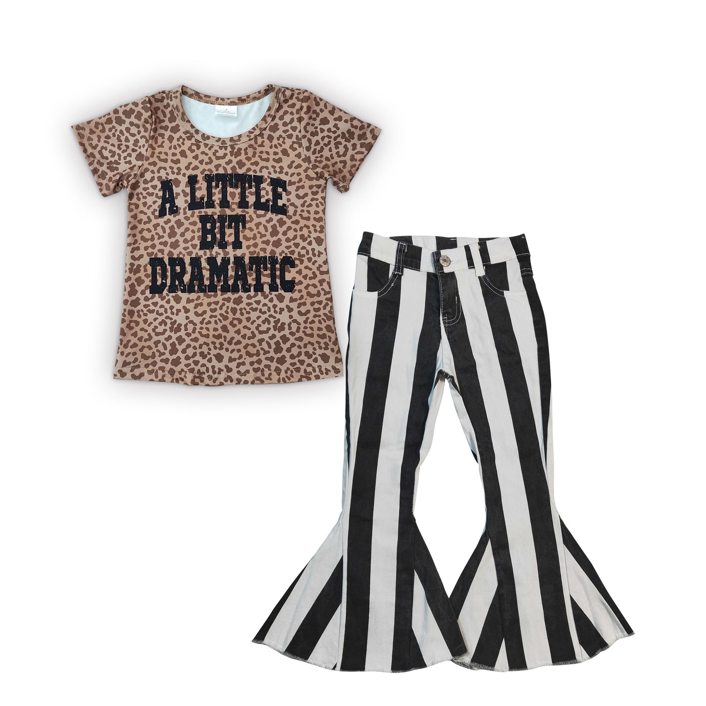 kids fashion leopard t-shirt denim pants set