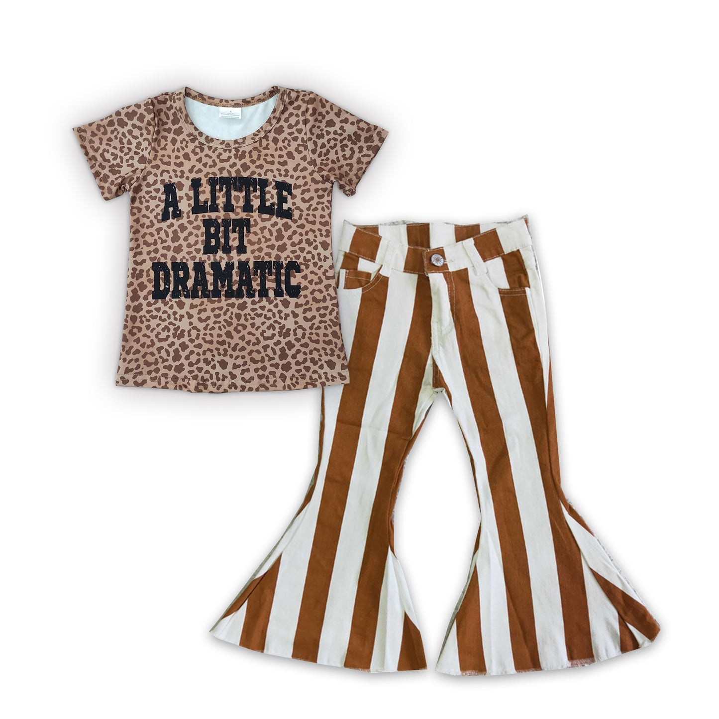 kids fashion leopard t-shirt denim pants set