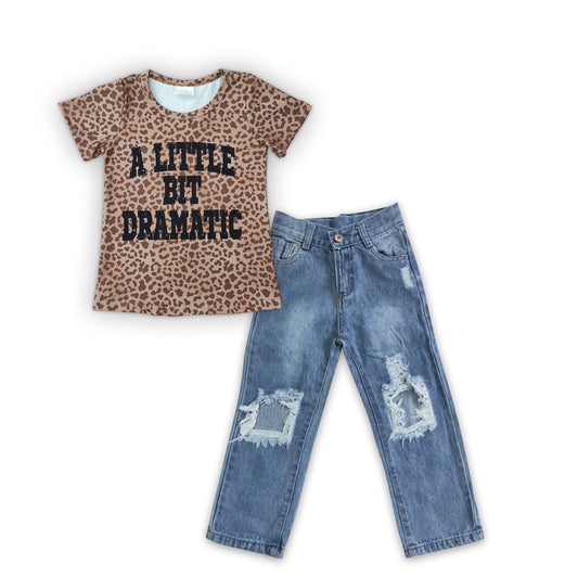 kids fashion leopard t-shirt denim pants set