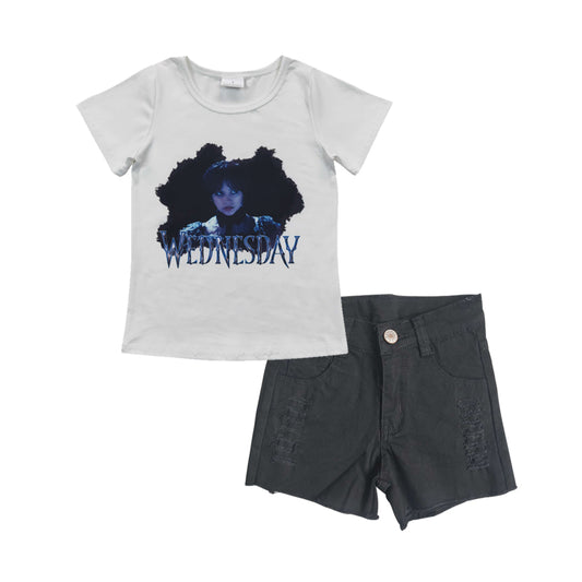 wednesday black denim shorts girls clothing