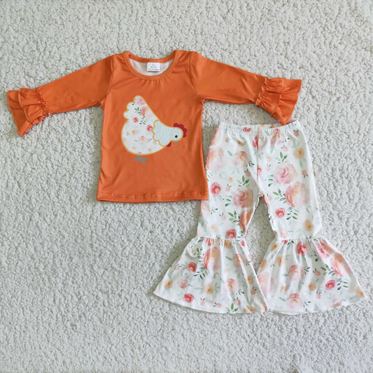 long sleeve orange floral chicken bell outfit