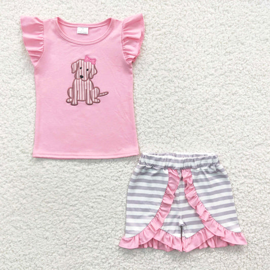 embroidered dog pink girls outfits