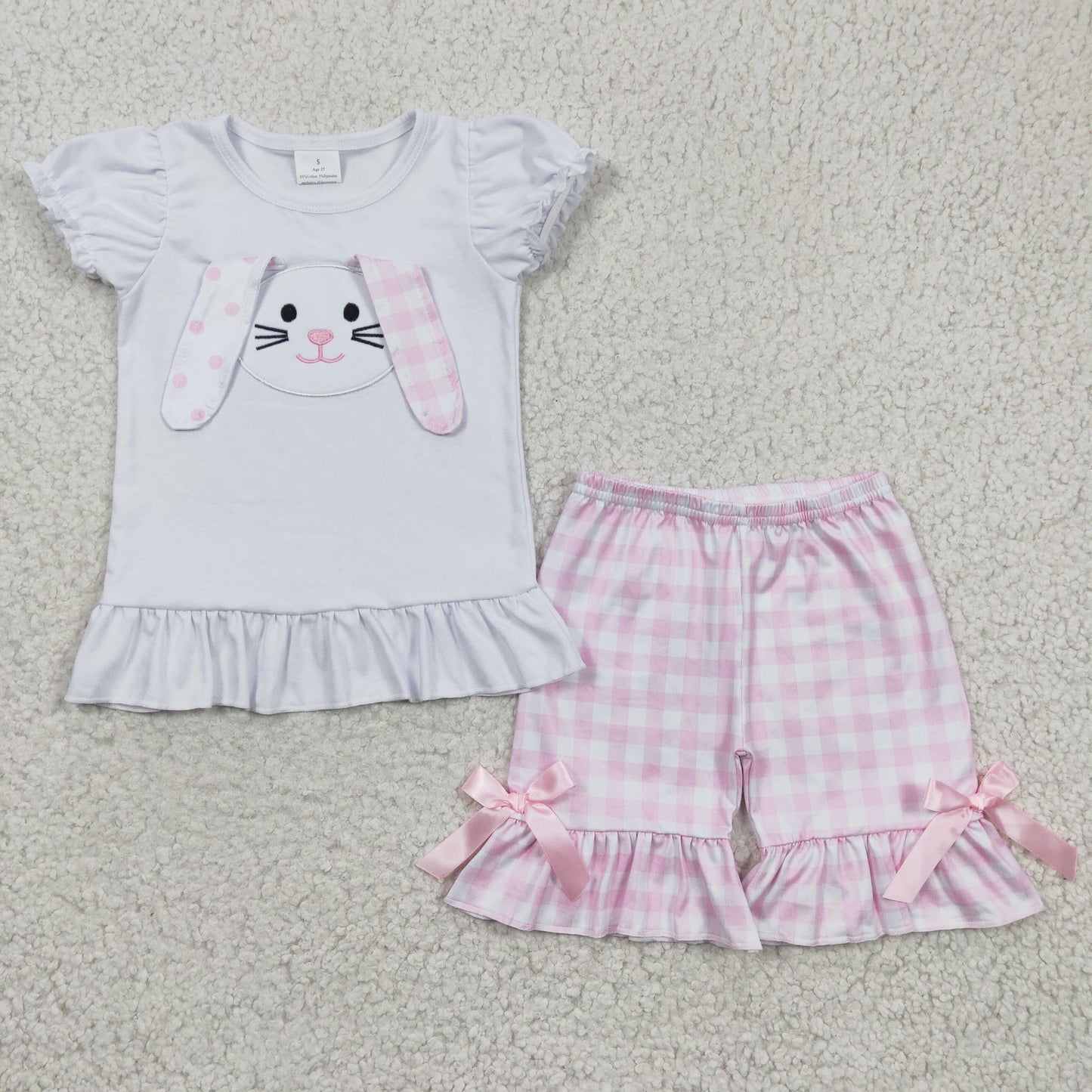 Easter white blue rabbit embroidery shorts set boy