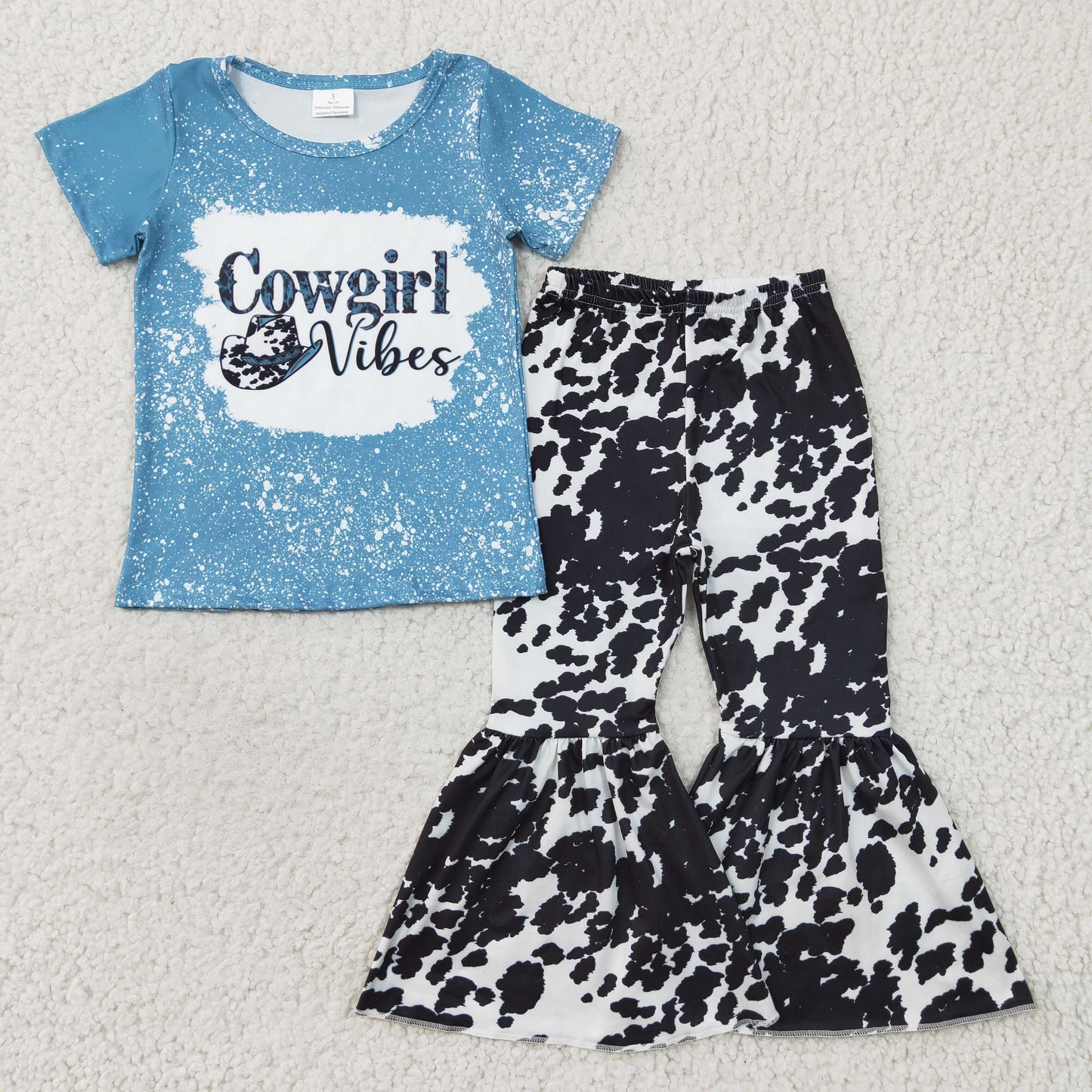 cowgirl vibes blue t-shirt cow print bell bottom clothing set GSPO0316