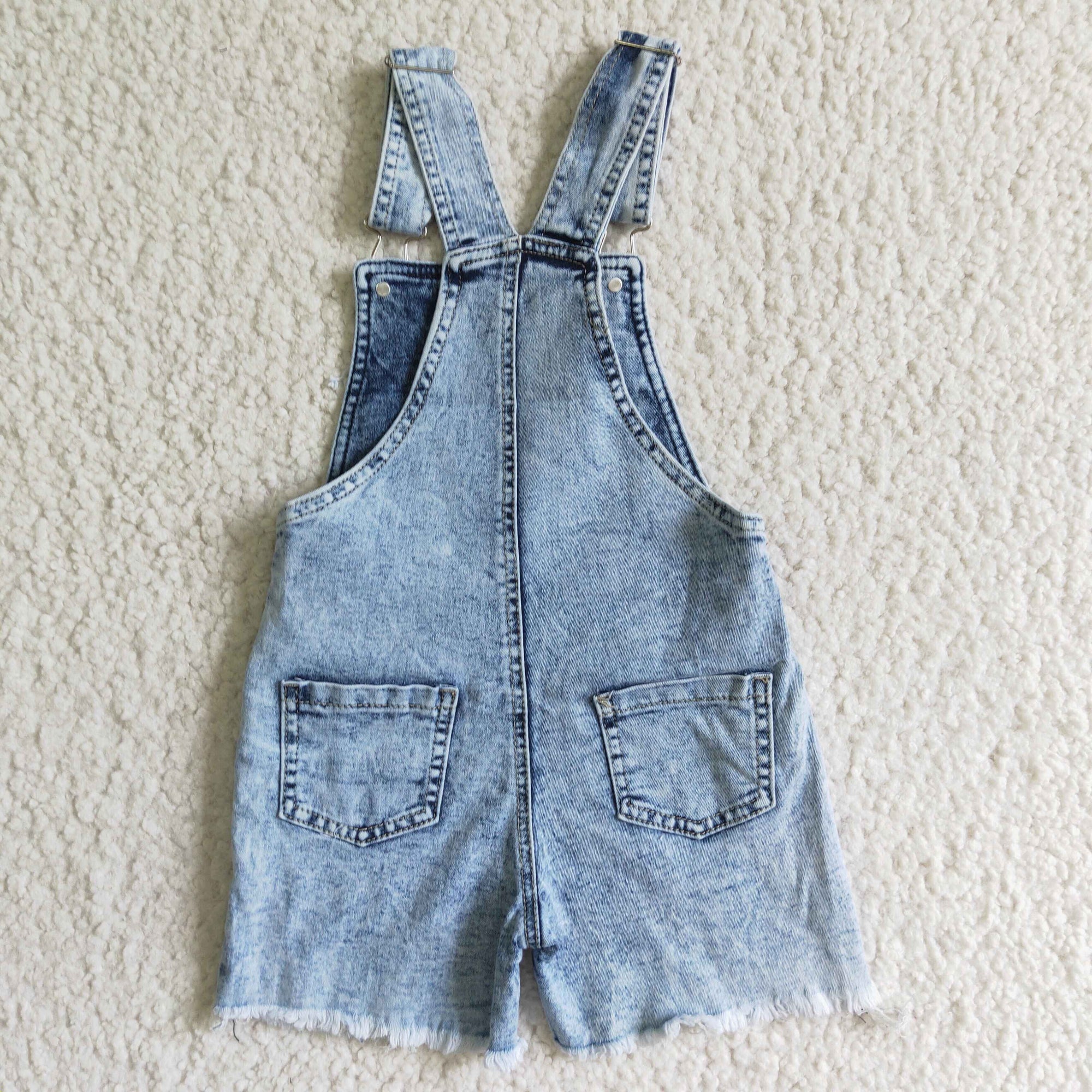 light blue peach print denim cross overalls jumpsuit kids clothes