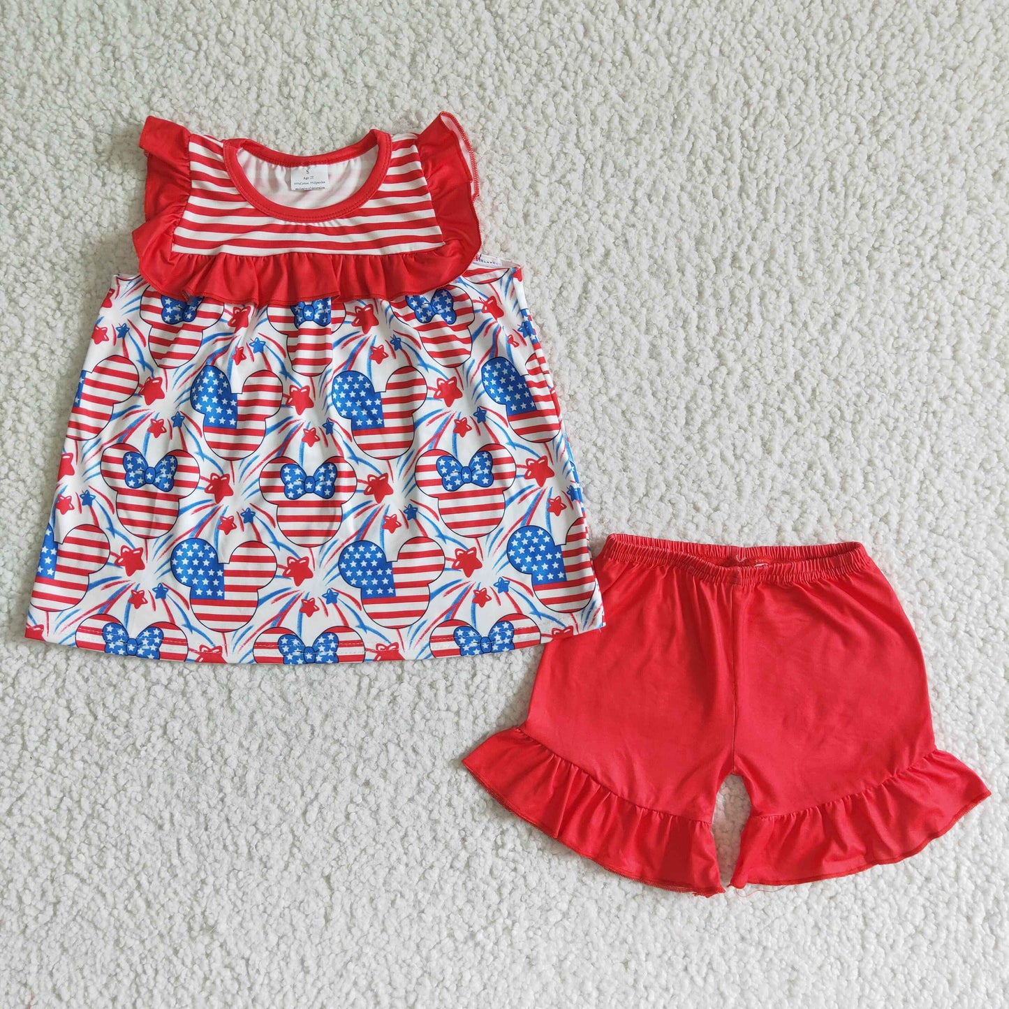 girl's outfit 4th of july ruffle shorts set kids clothing