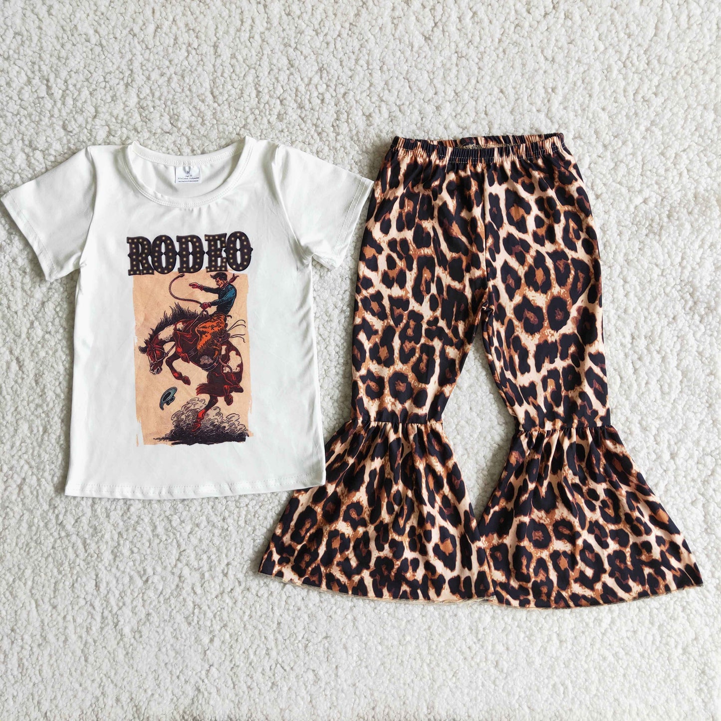Rodeo outfit leopard bell bottom pants set