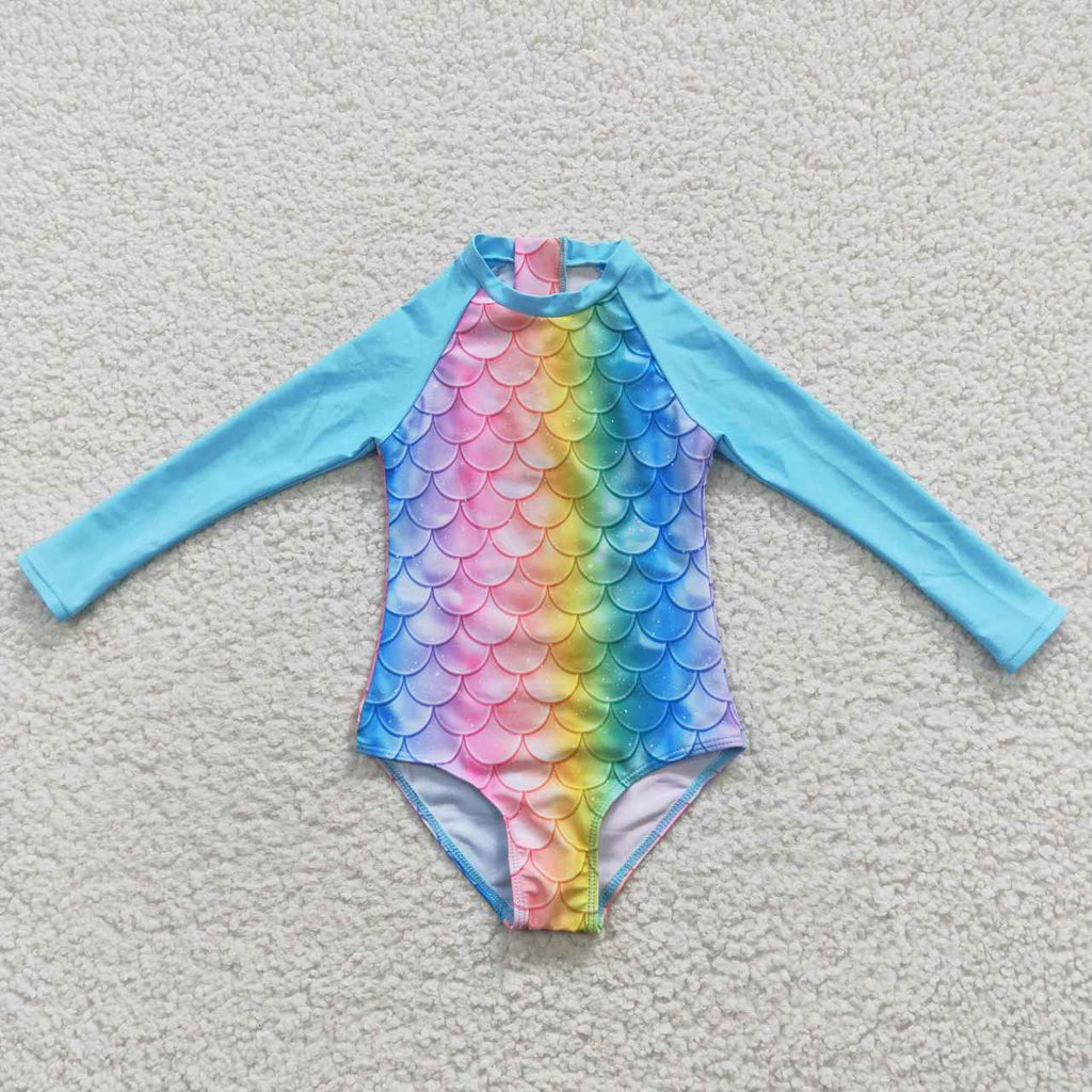summer little girl long-sleeved mermaid scale swimsuit