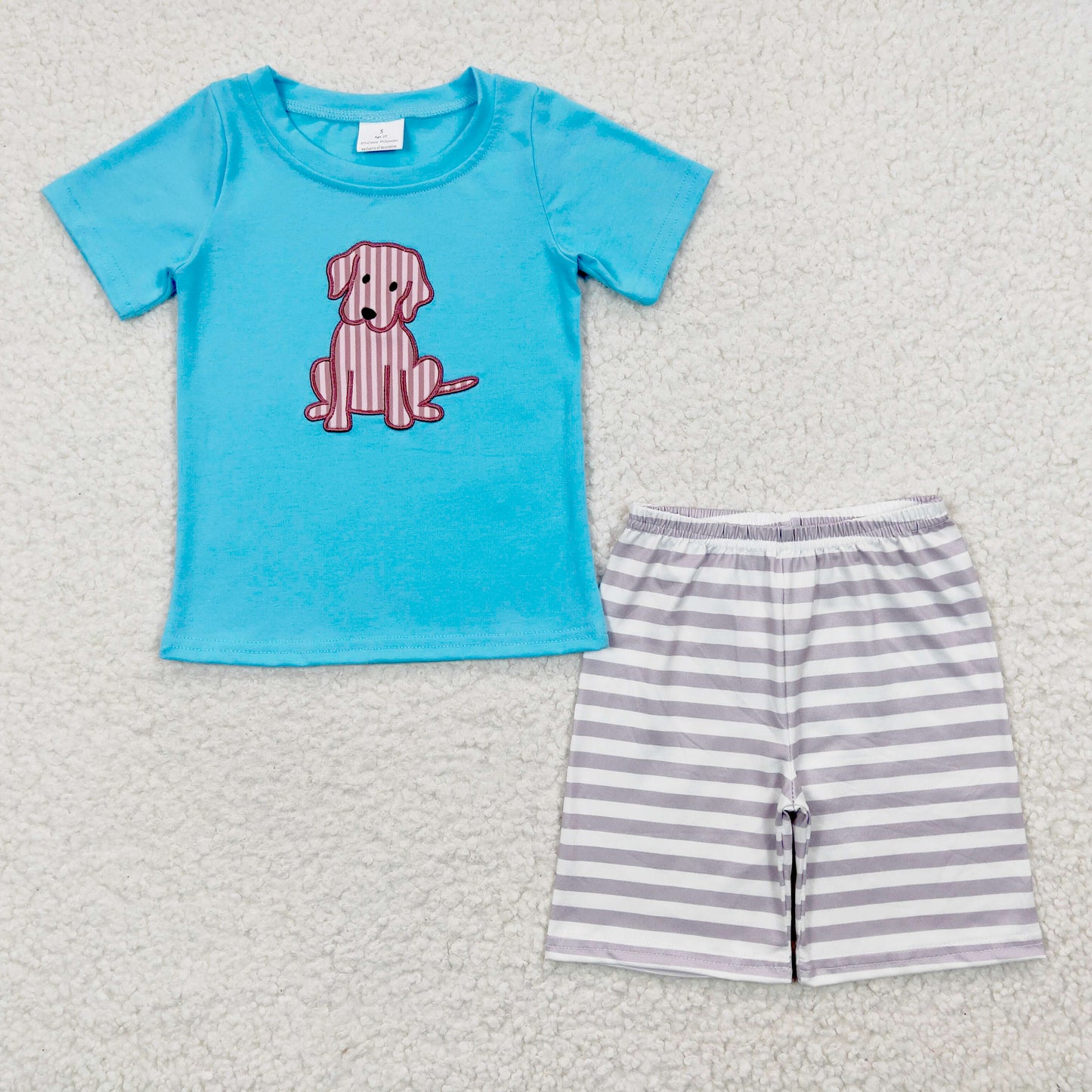 dog embroidery shorts set boys outfits