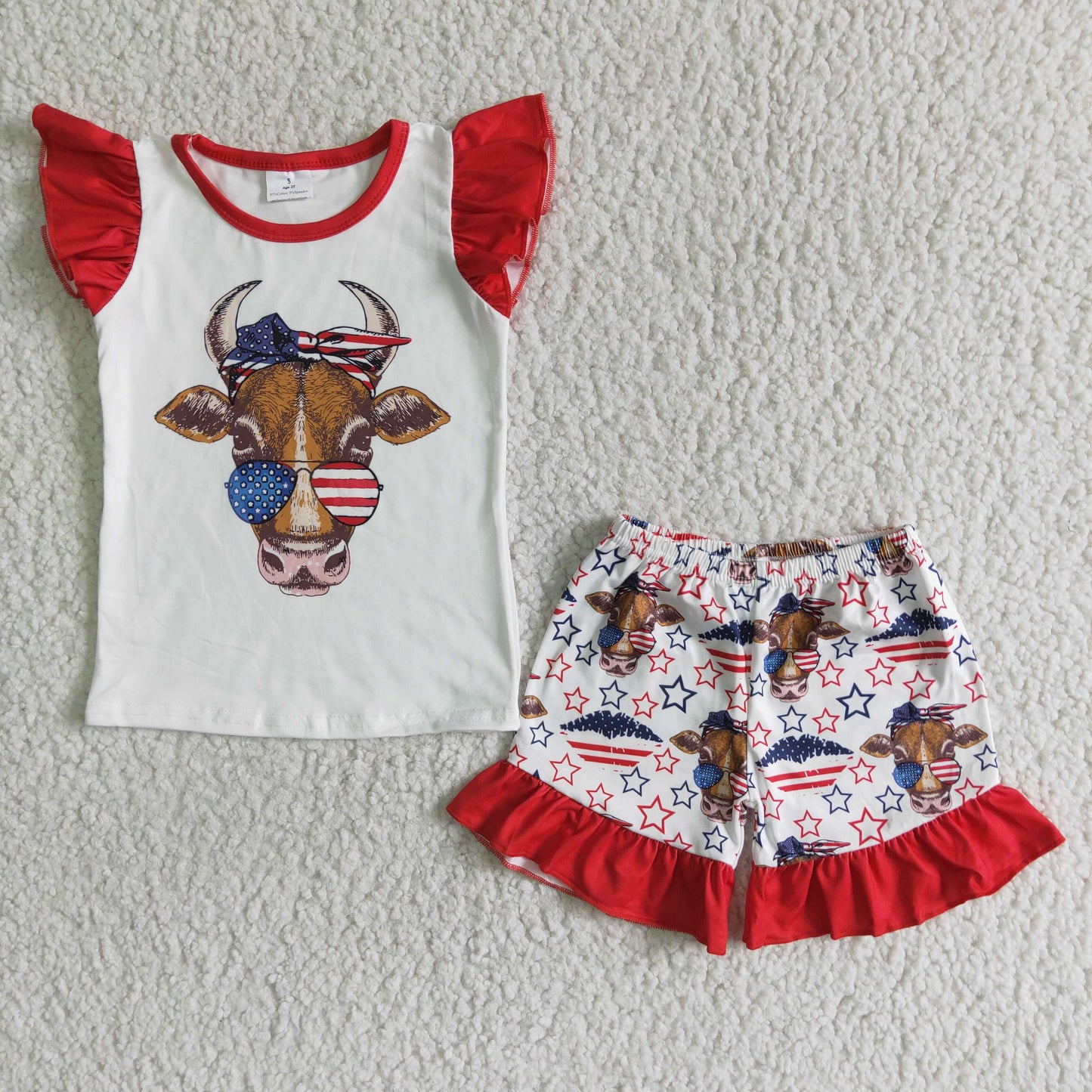 girl's outfit 4th of July shorts clothes set summer clothing