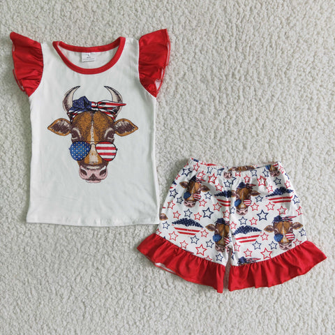 red white blue cow wear glasses stars clothes set patriotic clothing