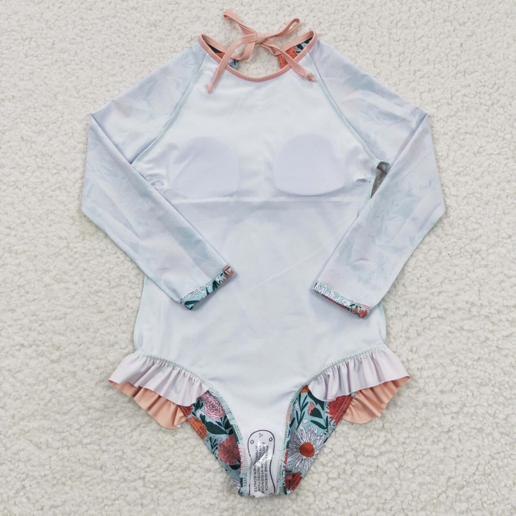 kids little girl long-sleeved floral swimsuit