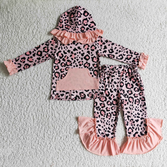 winter coral leopard ruffle hoodie outfit girl’s clothing