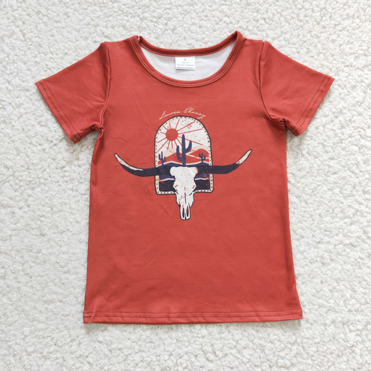 western brown bull skull t shirt for little girl
